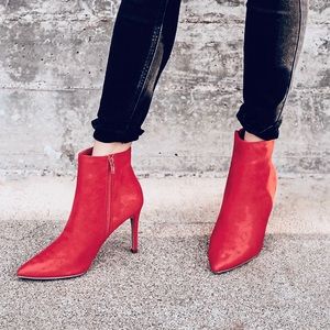 Red “A New Day” pointed booties